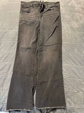 American Eagle Outfitters Black Wide-Leg Jeans with Raw Hem